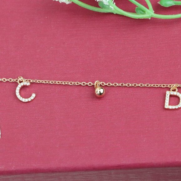 "Rose Gold D Initial Charm Bracelet with Adjustable Chain, XPBL1147 - Picture 12 of 12